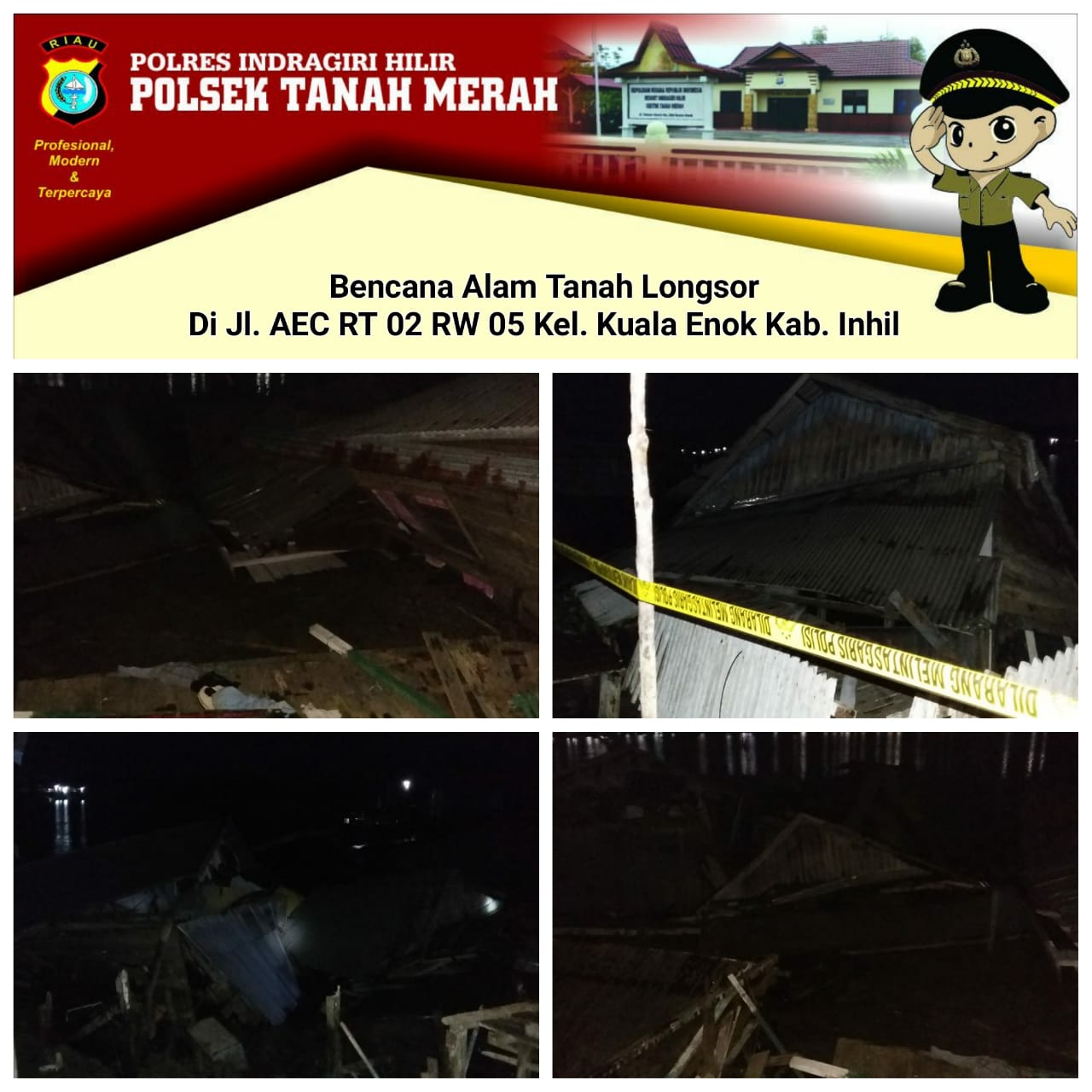 Lima Unit Rumah Warga Rusak Akibat Bencana Alam Tanah Longsor di Kuala Enok Tanah Merah